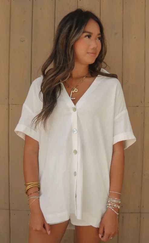 show me your mumu: parker button down - white linen