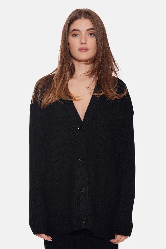 Lucy Ribbed Cocoon Cardigan Black