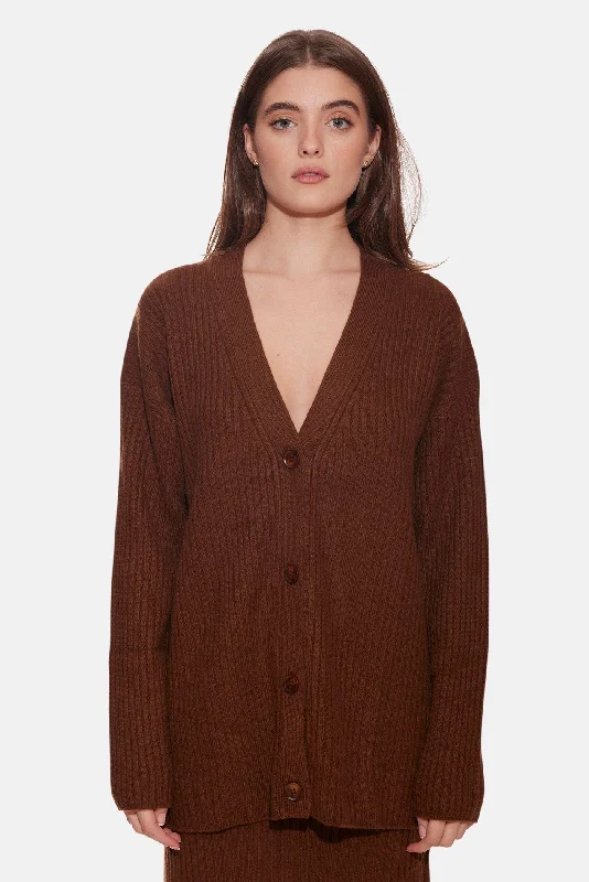 Lucy Ribbed Cocoon Cardigan Brown