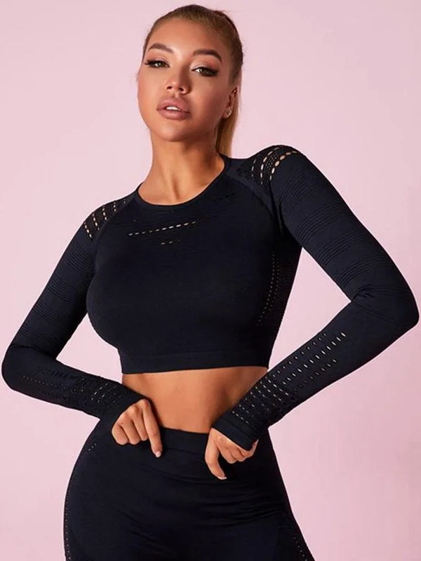 ZASUWA Female Long Sleeve Knit Seamless Fitness Long Sleeves