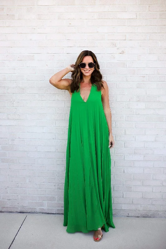 Rue Halter Pleated Maxi Dress