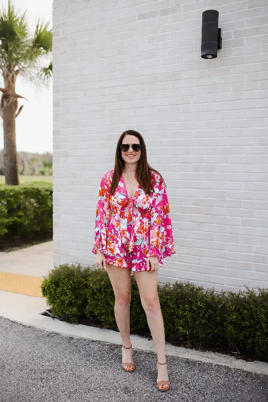 Fresh Start Floral Print Romper - Magenta