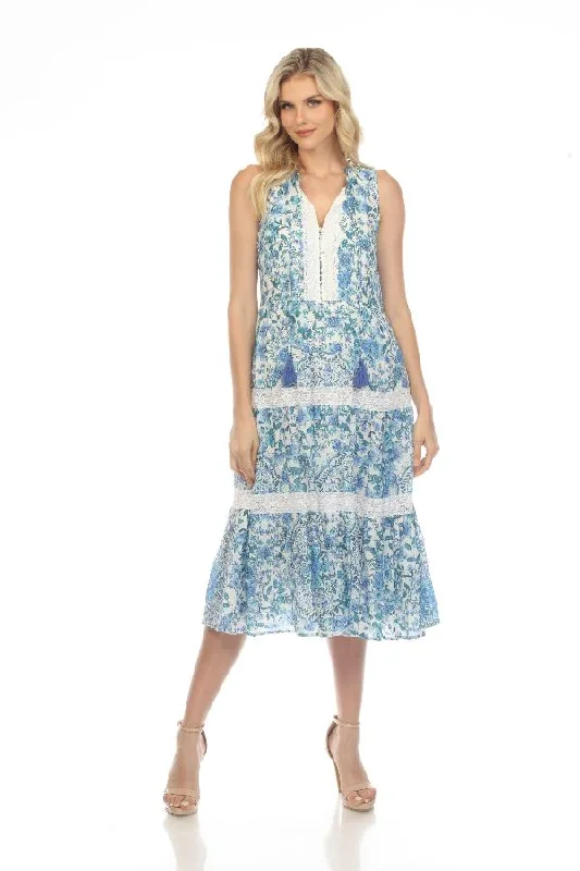 Johnny Was Jade Aster Floral Sleeveless Tiered Midi Dress Boho Chic L34722