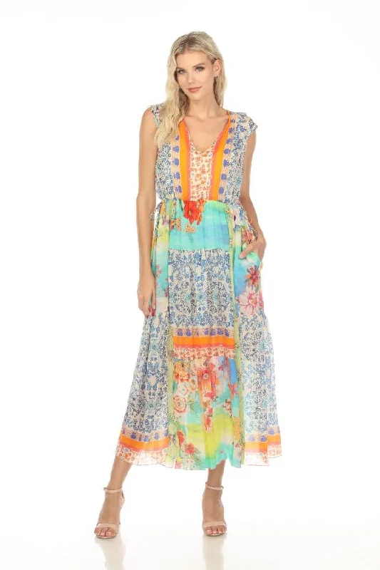 Johnny Was Lylarae Natania Patchwork Maxi Slip Dress Boho Chic C37323B4