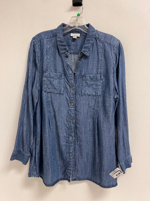 Blouse Long Sleeve By J. Jill In Blue Denim, Size: Lp