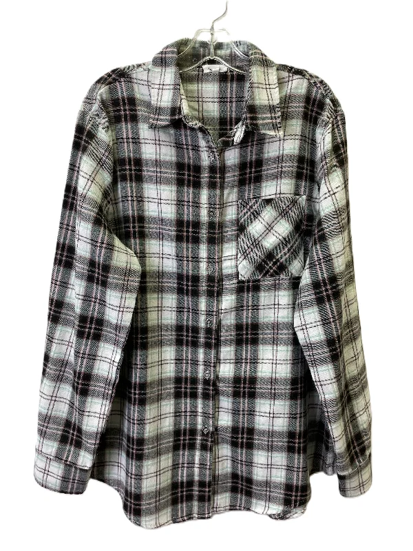 YEAR-End Clearance Blouse Long Sleeve By La Miel In Plaid Pattern, Size: L