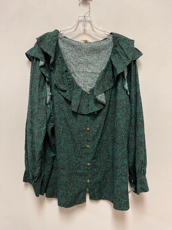 Extra Savings Blouse Long Sleeve By Terra & Sky In Green, Size: 3x