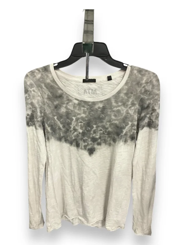 Price Drop Top Long Sleeve By Atm In Grey & White, Size: M